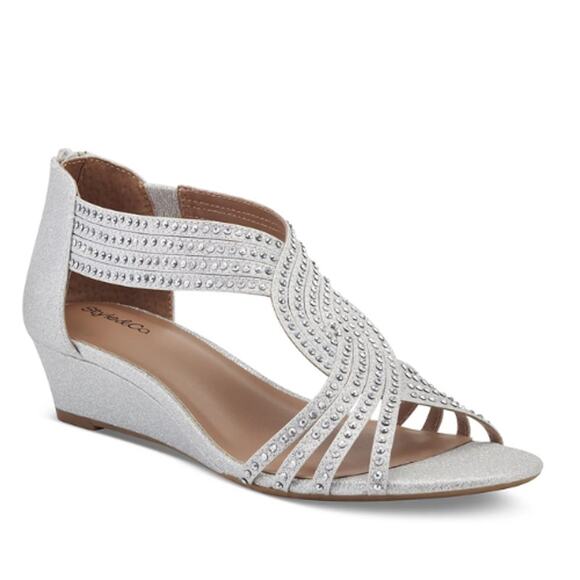 Style & Co Ginifur Embellished Strappy Wedge Sandals Silver Size 9.5 - Picture 1 of 7